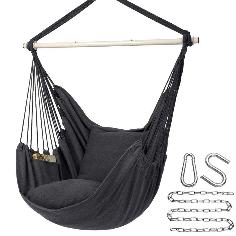 Y- STOP Hammock Chair Hanging Rope Swing Chair, Max 500 Lbs, 2 Seat Cushions Included, Removable Steel Spreader Bar with Anti-Slip Rings, Hardware kit-for Indoor Outdoor(Dark Grey) pcs - Image 1